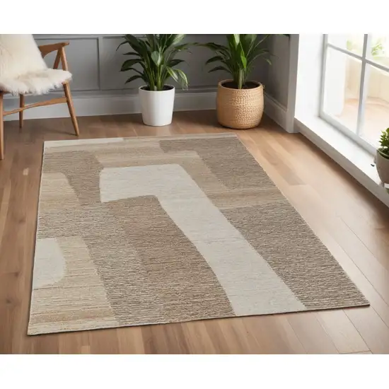 Brown Tan and Ivory Wool Abstract Hand Tufted Area Rug Photo 1