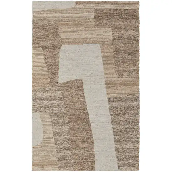 Brown Tan and Ivory Wool Abstract Hand Tufted Area Rug Photo 4