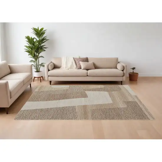 Brown Tan and Ivory Wool Abstract Hand Tufted Area Rug Photo 1