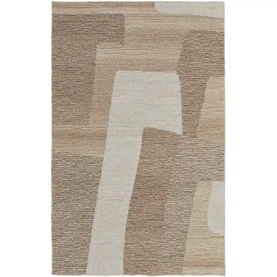 Brown Tan and Ivory Wool Abstract Hand Tufted Area Rug Photo 5