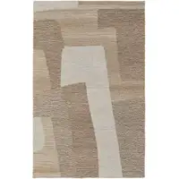 Photo of Brown Tan and Ivory Wool Abstract Hand Tufted Area Rug