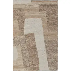 Photo of Brown Tan and Ivory Wool Abstract Hand Tufted Area Rug