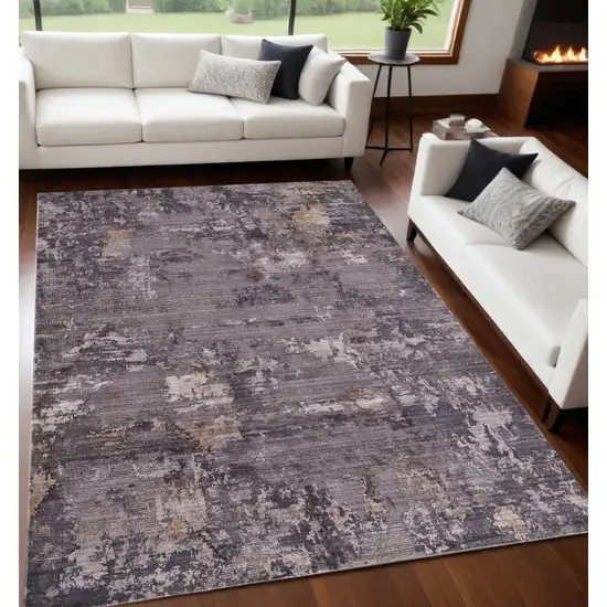 Brown Tan and Orange Abstract Power Loom Worn Faded Washable Area Rug Photo 1