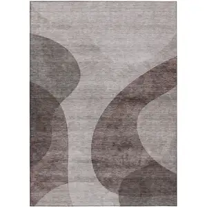 Photo of Brown Taupe And Beige Abstract Washable Indoor Outdoor Area Rug