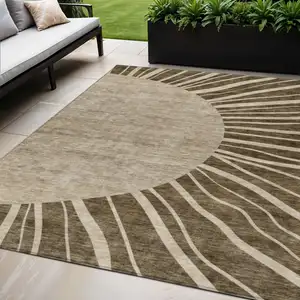 Photo of Brown Taupe And Beige Abstract Washable Indoor Outdoor Area Rug