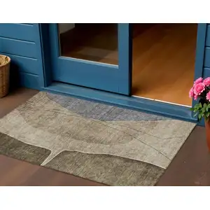 Photo of Brown Taupe And Beige Abstract Washable Indoor Outdoor Area Rug