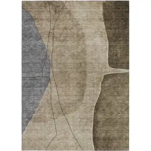 Photo of Brown Taupe And Beige Abstract Washable Indoor Outdoor Area Rug