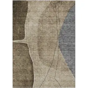 Photo of Brown Taupe And Beige Abstract Washable Indoor Outdoor Area Rug