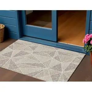 Photo of Brown Taupe And Beige Geometric Washable Indoor Outdoor Area Rug