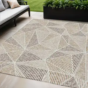 Photo of Brown Taupe And Beige Geometric Washable Indoor Outdoor Area Rug