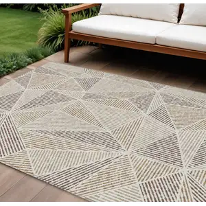 Photo of Brown Taupe And Beige Geometric Washable Indoor Outdoor Area Rug