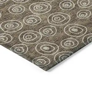 Photo of Brown Taupe And Beige Geometric Washable Indoor Outdoor Area Rug