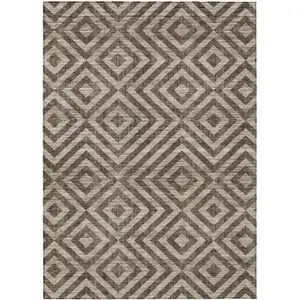 Photo of Brown Taupe And Beige Geometric Washable Indoor Outdoor Area Rug