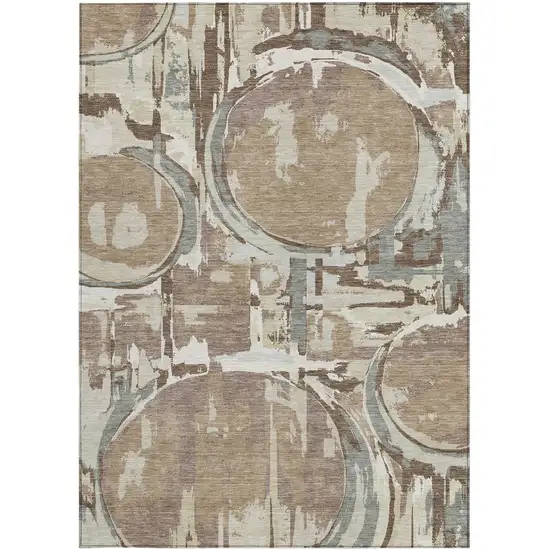 Brown Taupe And Beige Geometric Washable Indoor Outdoor Area Rug Photo 8