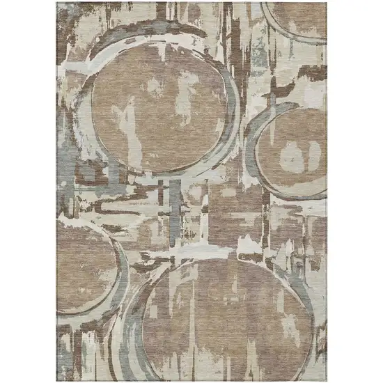 Brown Taupe And Beige Geometric Washable Indoor Outdoor Area Rug Photo 2