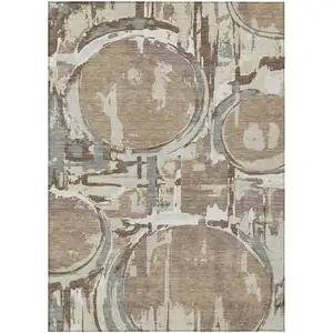 Photo of Brown Taupe And Beige Geometric Washable Indoor Outdoor Area Rug