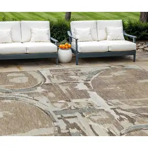 Photo of Brown Taupe And Beige Geometric Washable Indoor Outdoor Area Rug