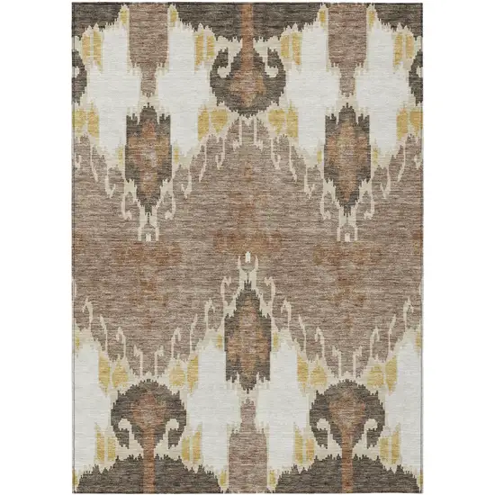 Brown Taupe And Beige Ikat Washable Indoor Outdoor Area Rug Photo 1