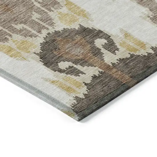 Brown Taupe And Beige Ikat Washable Indoor Outdoor Area Rug Photo 3