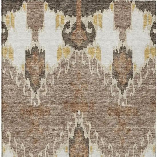 Brown Taupe And Beige Ikat Washable Indoor Outdoor Area Rug Photo 6