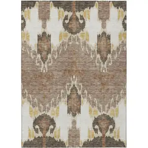 Photo of Brown Taupe And Beige Ikat Washable Indoor Outdoor Area Rug