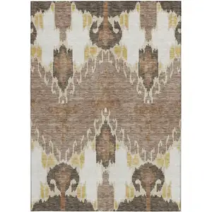 Photo of Brown Taupe And Beige Ikat Washable Indoor Outdoor Area Rug