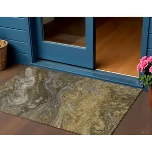 Photo of Brown Taupe And Chocolate Abstract Washable Indoor Outdoor Area Rug