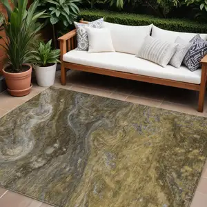 Photo of Brown Taupe And Chocolate Abstract Washable Indoor Outdoor Area Rug