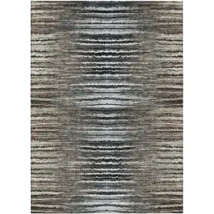 Photo of Brown Taupe And Chocolate Striped Washable Indoor Outdoor Area Rug