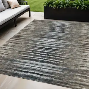 Photo of Brown Taupe And Chocolate Striped Washable Indoor Outdoor Area Rug