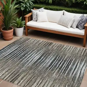 Photo of Brown Taupe And Chocolate Striped Washable Indoor Outdoor Area Rug