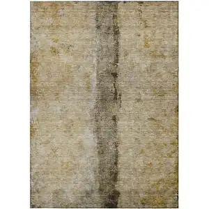 Photo of Brown Taupe And Gold Abstract Washable Indoor Outdoor Area Rug