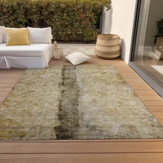 Brown Taupe And Gold Abstract Washable Indoor Outdoor Area Rug Photo 7