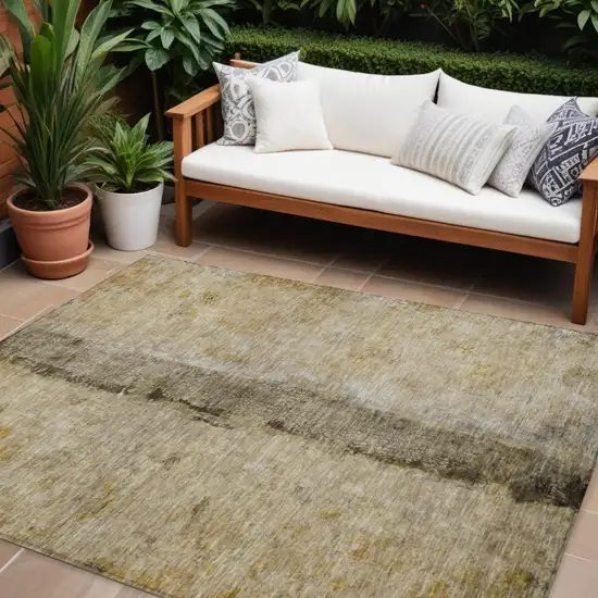 Brown Taupe And Gold Abstract Washable Indoor Outdoor Area Rug Photo 1