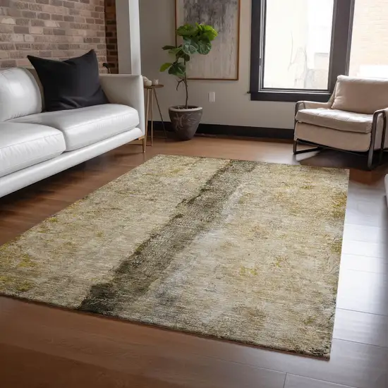 Brown Taupe And Gold Abstract Washable Indoor Outdoor Area Rug Photo 8