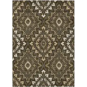 Photo of Brown Taupe And Gray Floral Washable Indoor Outdoor Area Rug