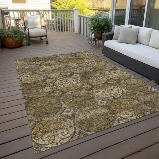 Brown Taupe And Gray Trellis Washable Indoor Outdoor Area Rug Photo 9