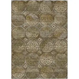 Photo of Brown Taupe And Gray Trellis Washable Indoor Outdoor Area Rug