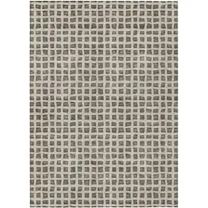 Photo of Brown Taupe And Ivory Geometric Washable Indoor Outdoor Area Rug