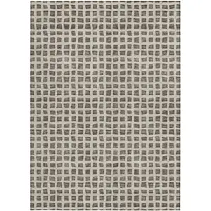 Photo of Brown Taupe And Ivory Geometric Washable Indoor Outdoor Area Rug