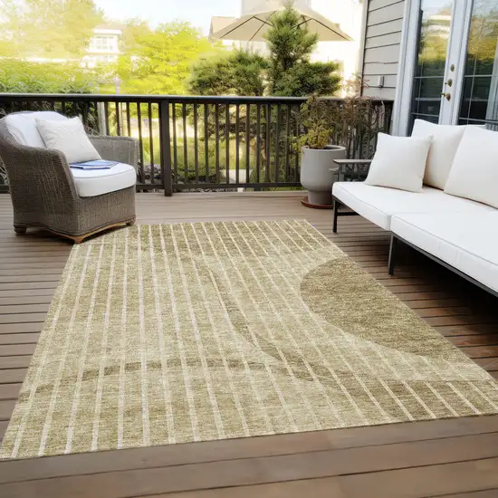 Brown Taupe And Ivory Striped Washable Indoor Outdoor Area Rug Photo 9