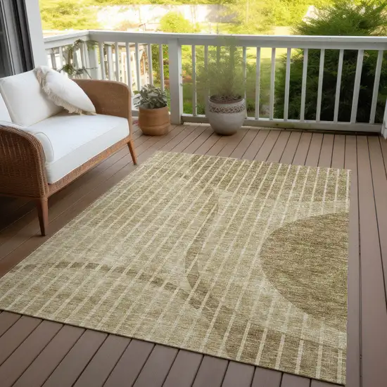 Brown Taupe And Ivory Striped Washable Indoor Outdoor Area Rug Photo 6