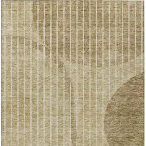 Photo of Brown Taupe And Ivory Striped Washable Indoor Outdoor Area Rug