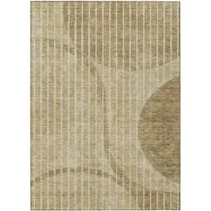 Photo of Brown Taupe And Ivory Striped Washable Indoor Outdoor Area Rug