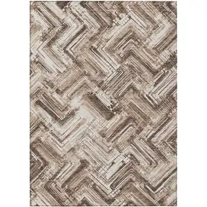 Photo of Brown Taupe And Tan Geometric Washable Indoor Outdoor Area Rug