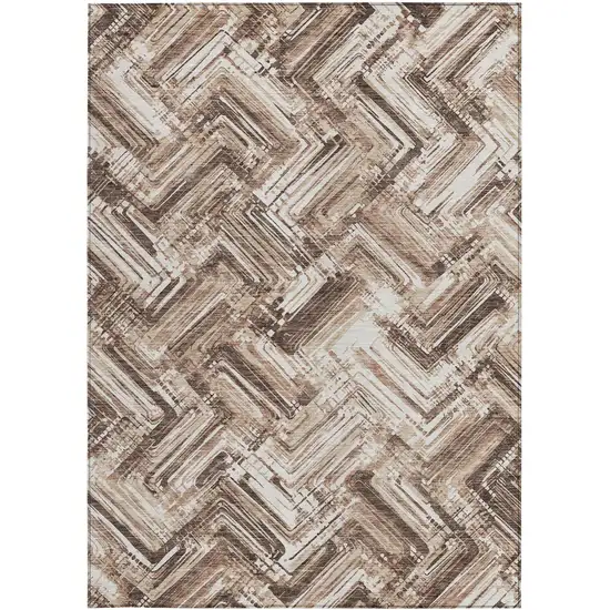 Brown Taupe And Tan Geometric Washable Indoor Outdoor Area Rug Photo 5