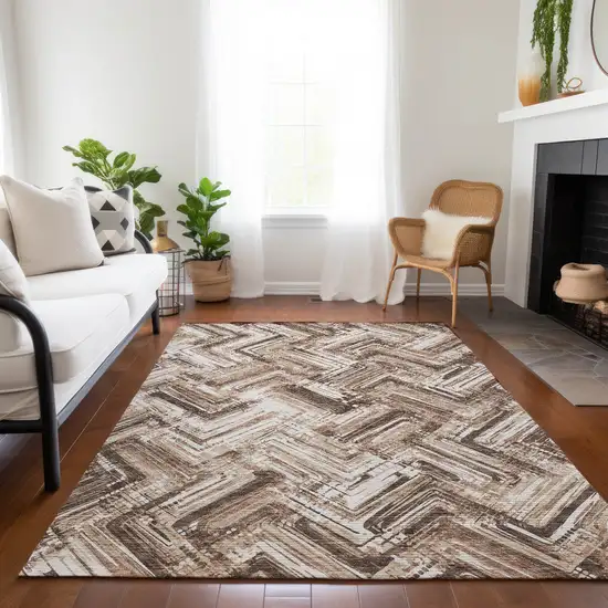 Brown Taupe And Tan Geometric Washable Indoor Outdoor Area Rug Photo 8