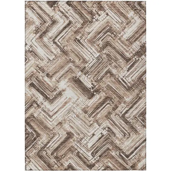 Brown Taupe And Tan Geometric Washable Indoor Outdoor Area Rug Photo 1