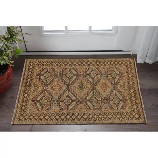 Brown Taupe and Orange Wool Southwestern Hand Knotted Area Rug Photo 1