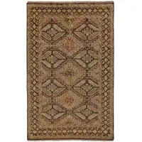 Photo of Brown Taupe and Orange Wool Southwestern Hand Knotted Area Rug